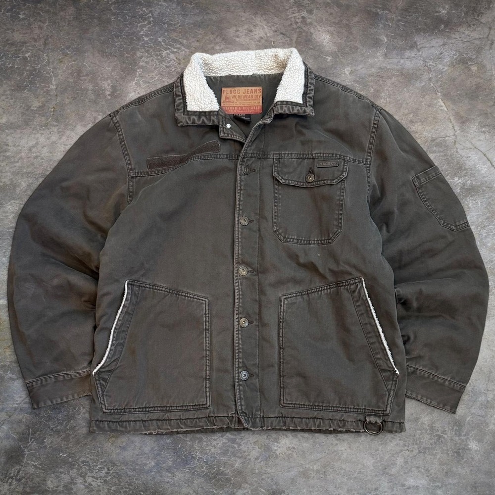 Vintage Plugg Jeans Sherpa Lined Distressed Boxy Fit Jacket Men's Large 90s Y2K